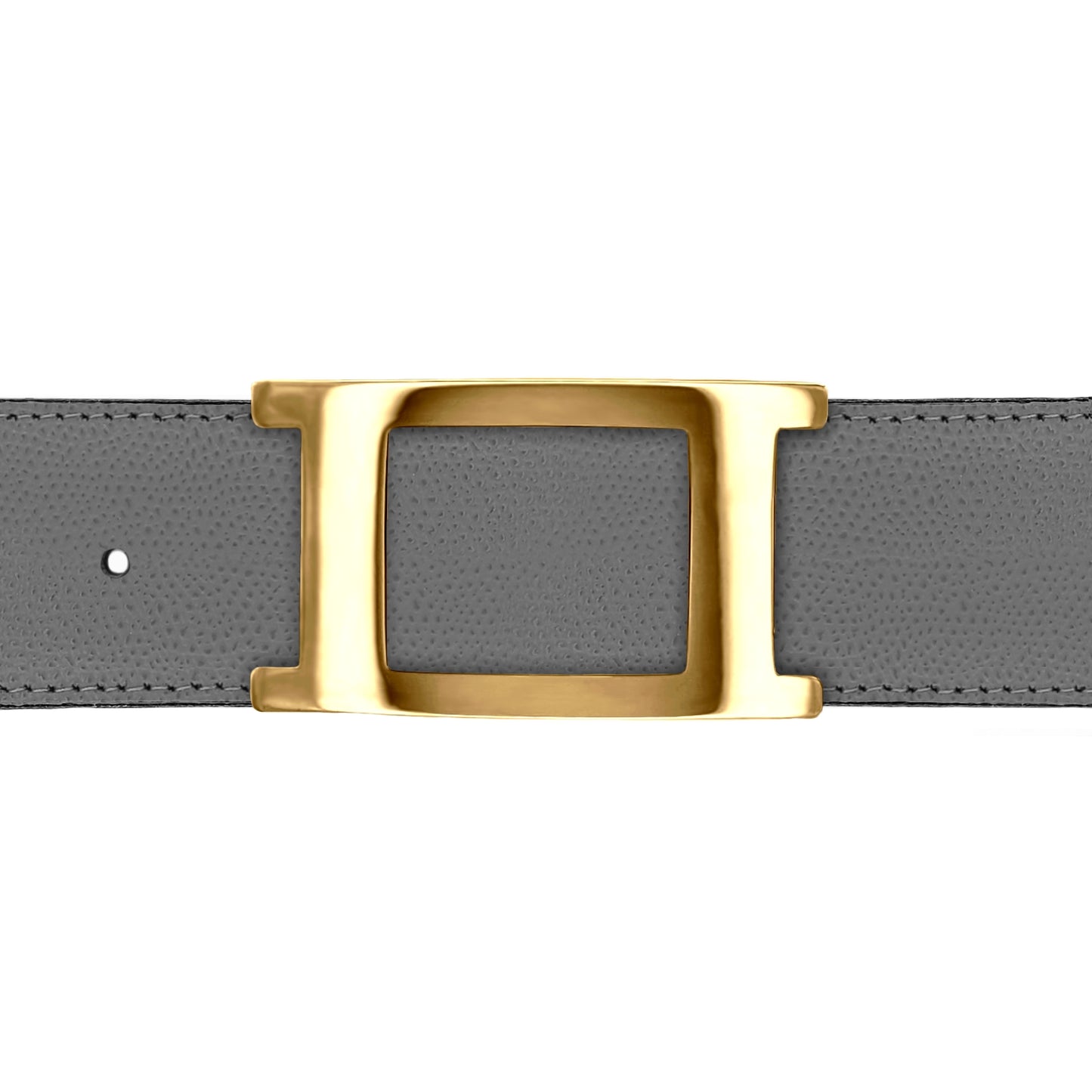 Ceinture 40 mm cuir grainé gris boucle Portofino or