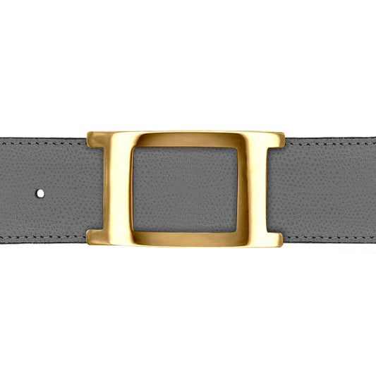 Ceinture 40 mm cuir grainé gris boucle Portofino or
