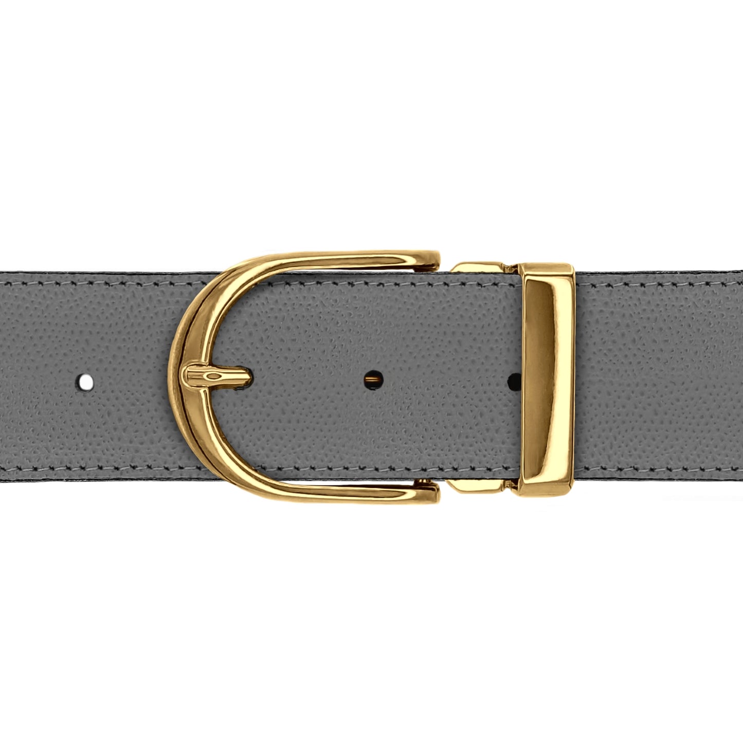 Ceinture 40 mm cuir grainé gris boucle Roma or