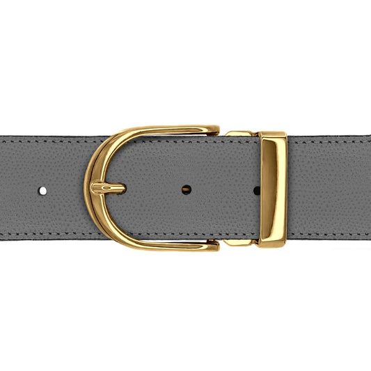 Ceinture 40 mm cuir grainé gris boucle Roma or