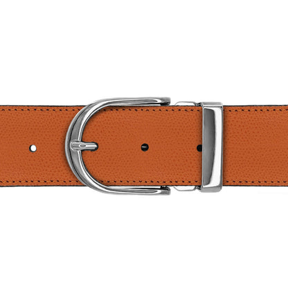 Ceinture 40 mm cuir grainé orange boucle Roma argent