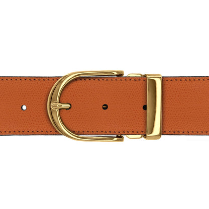 Ceinture 40 mm cuir grainé orange boucle Roma or