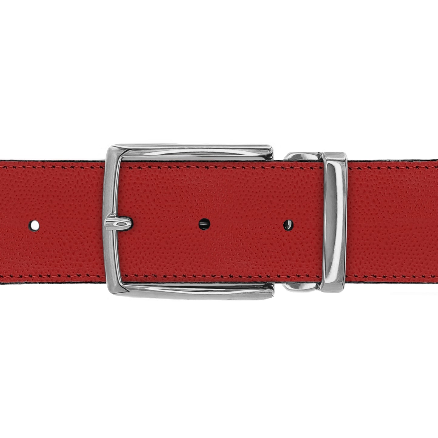 Ceinture 40 mm cuir grainé rouge boucle Milano argent