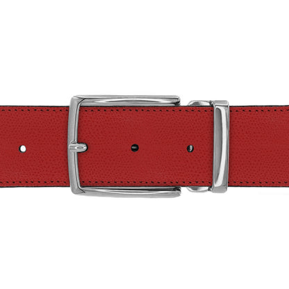 Ceinture 40 mm cuir grainé rouge boucle Milano argent