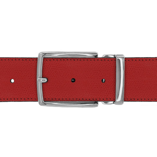 Ceinture 40 mm cuir grainé rouge boucle Milano argent