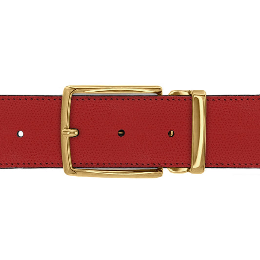 Ceinture 40 mm cuir grainé rouge boucle Milano or