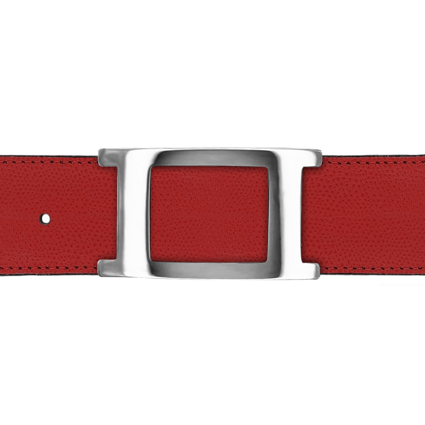 Ceinture 40 mm cuir grainé rouge boucle Portofino argent