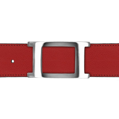 Ceinture 40 mm cuir grainé rouge boucle Portofino argent