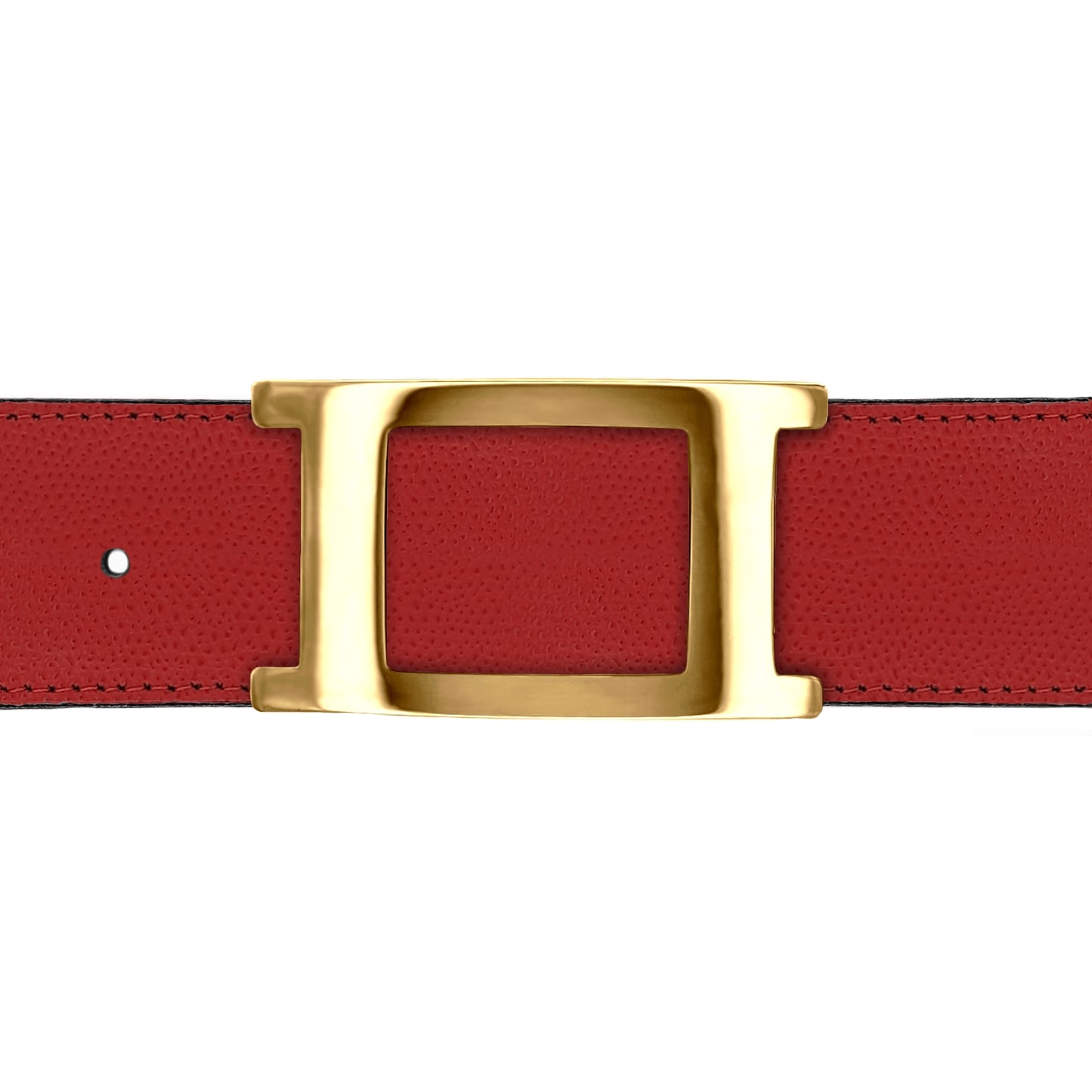 Ceinture 40 mm cuir grainé rouge boucle Portofino or