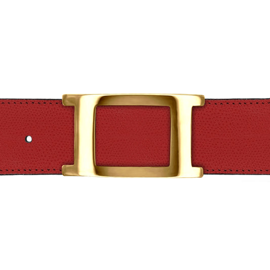 Ceinture 40 mm cuir grainé rouge boucle Portofino or