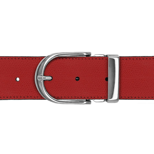 Ceinture 40 mm cuir grainé rouge boucle Roma argent