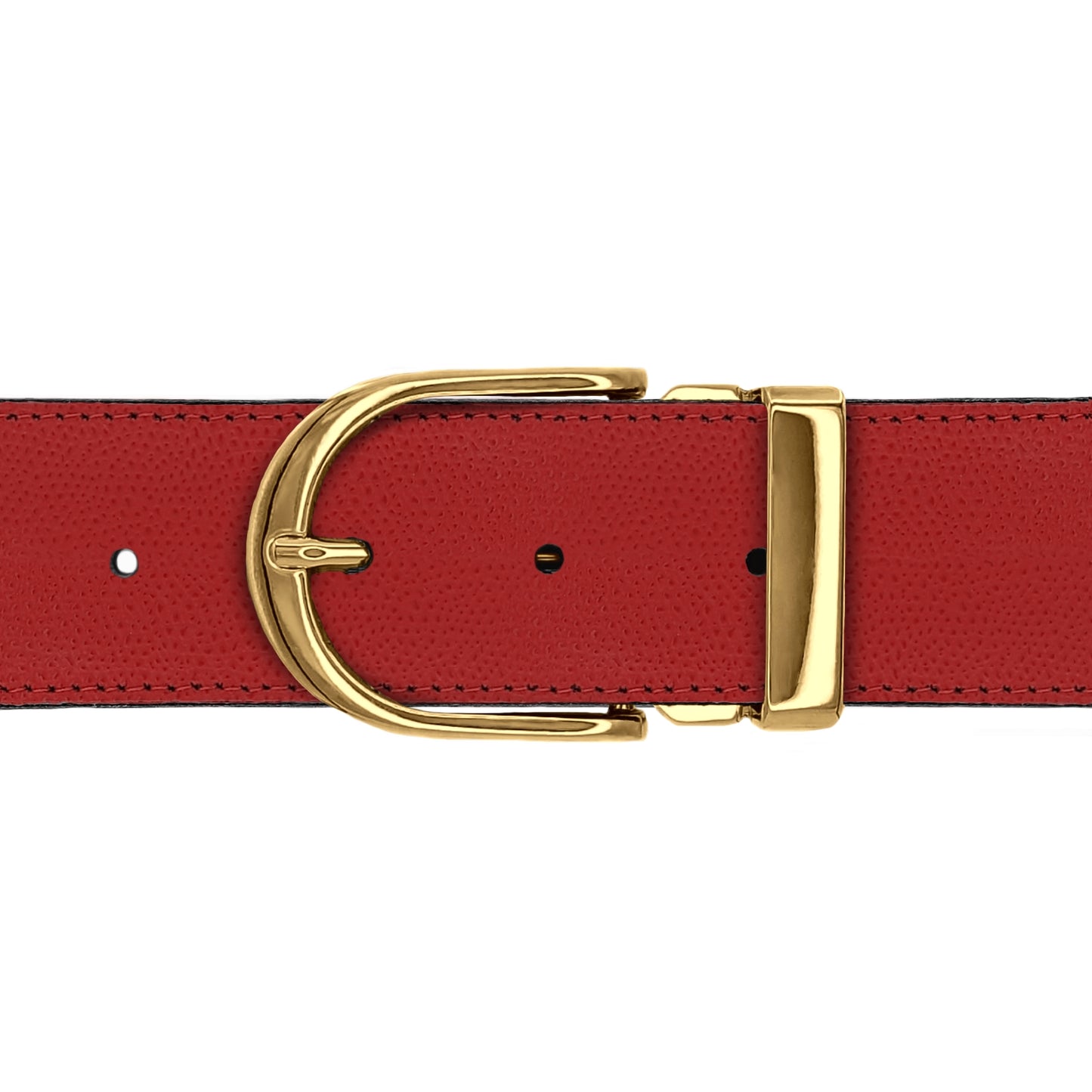 Ceinture 40 mm cuir grainé rouge boucle Roma or