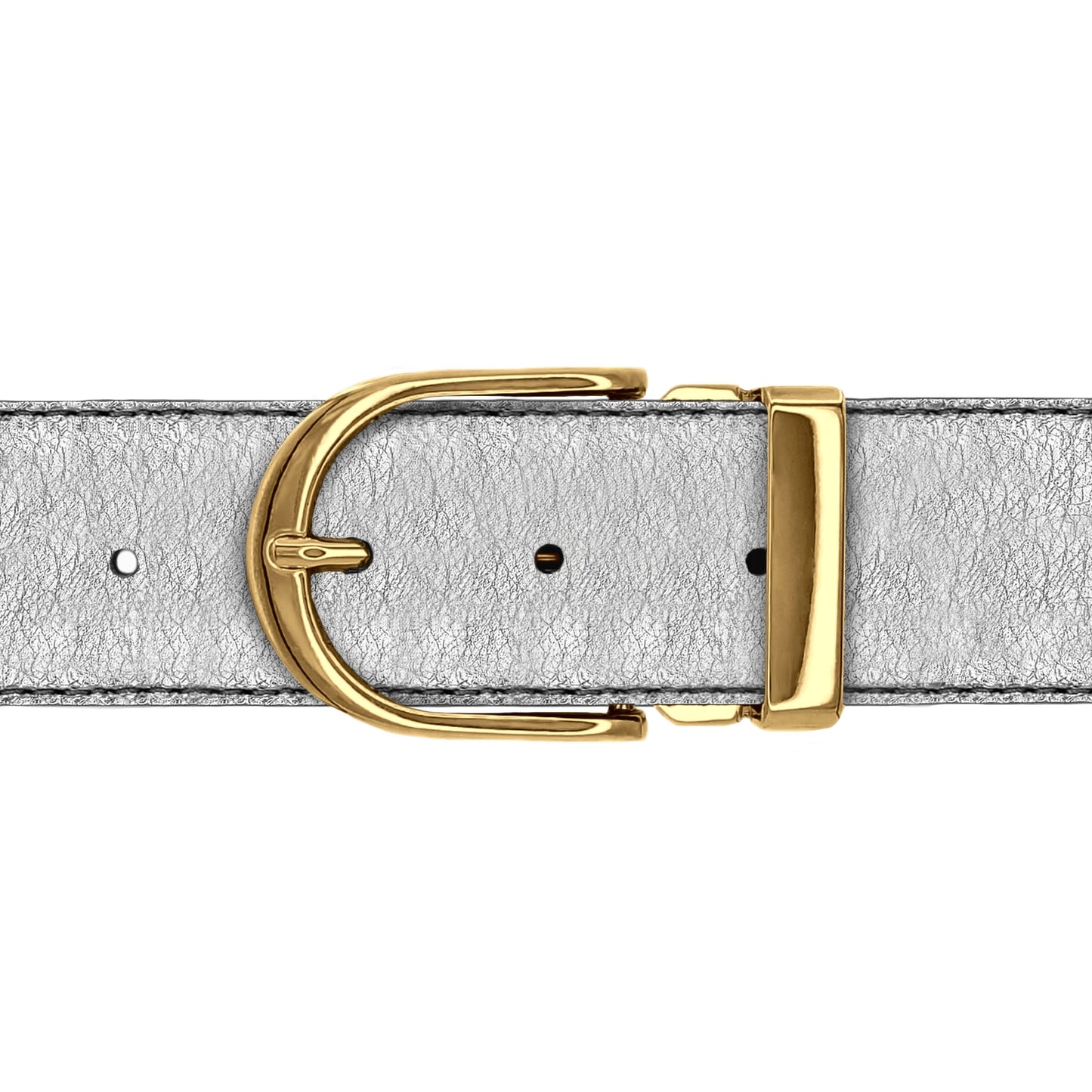 Ceinture 40 mm cuir souple argent boucle Roma or