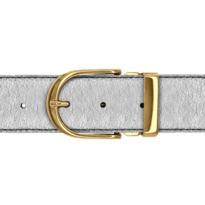 Ceinture 40 mm cuir souple argent boucle Roma or