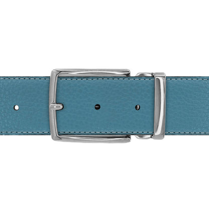 Ceinture 40 mm cuir souple bleu ciel boucle Milano argent