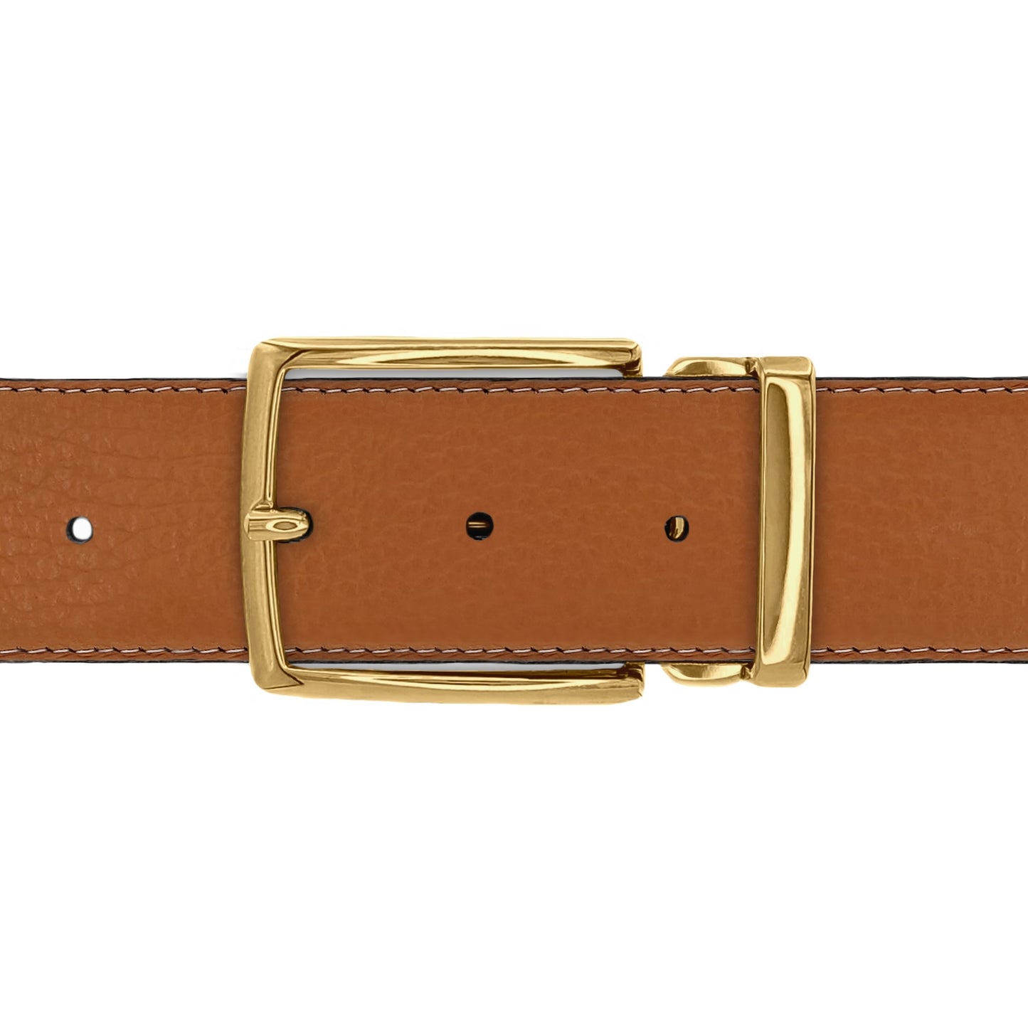 Ceinture 40 mm cuir souple cognac boucle Milano or