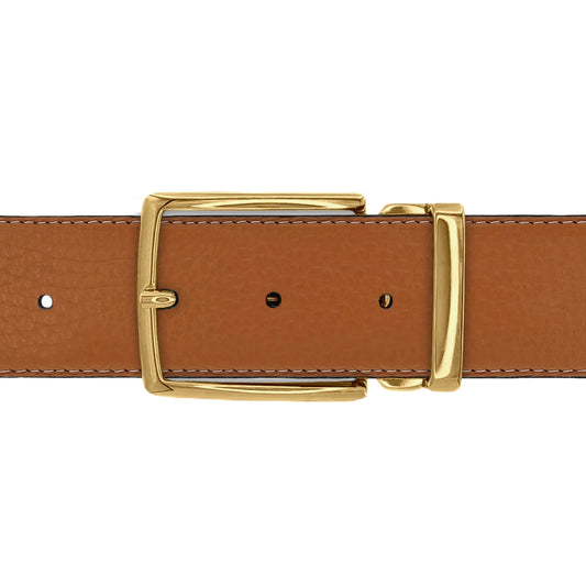 Ceinture 40 mm cuir souple cognac boucle Milano or