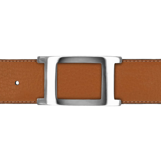 Ceinture 40 mm cuir souple cognac boucle Portofino argent