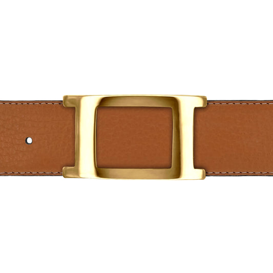 Ceinture 40 mm cuir souple cognac boucle Portofino or