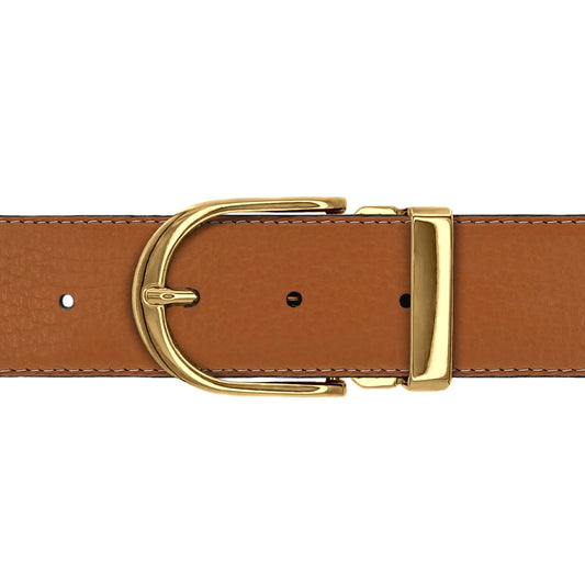 Ceinture 40 mm cuir souple cognac boucle Roma or