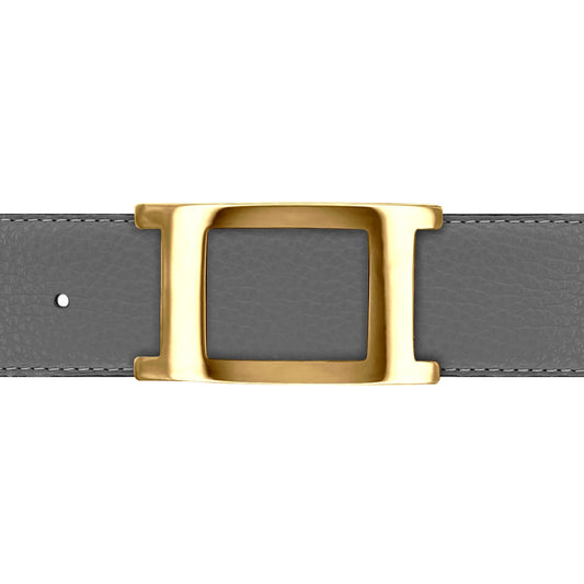 Ceinture 40 mm cuir souple gris boucle Portofino or