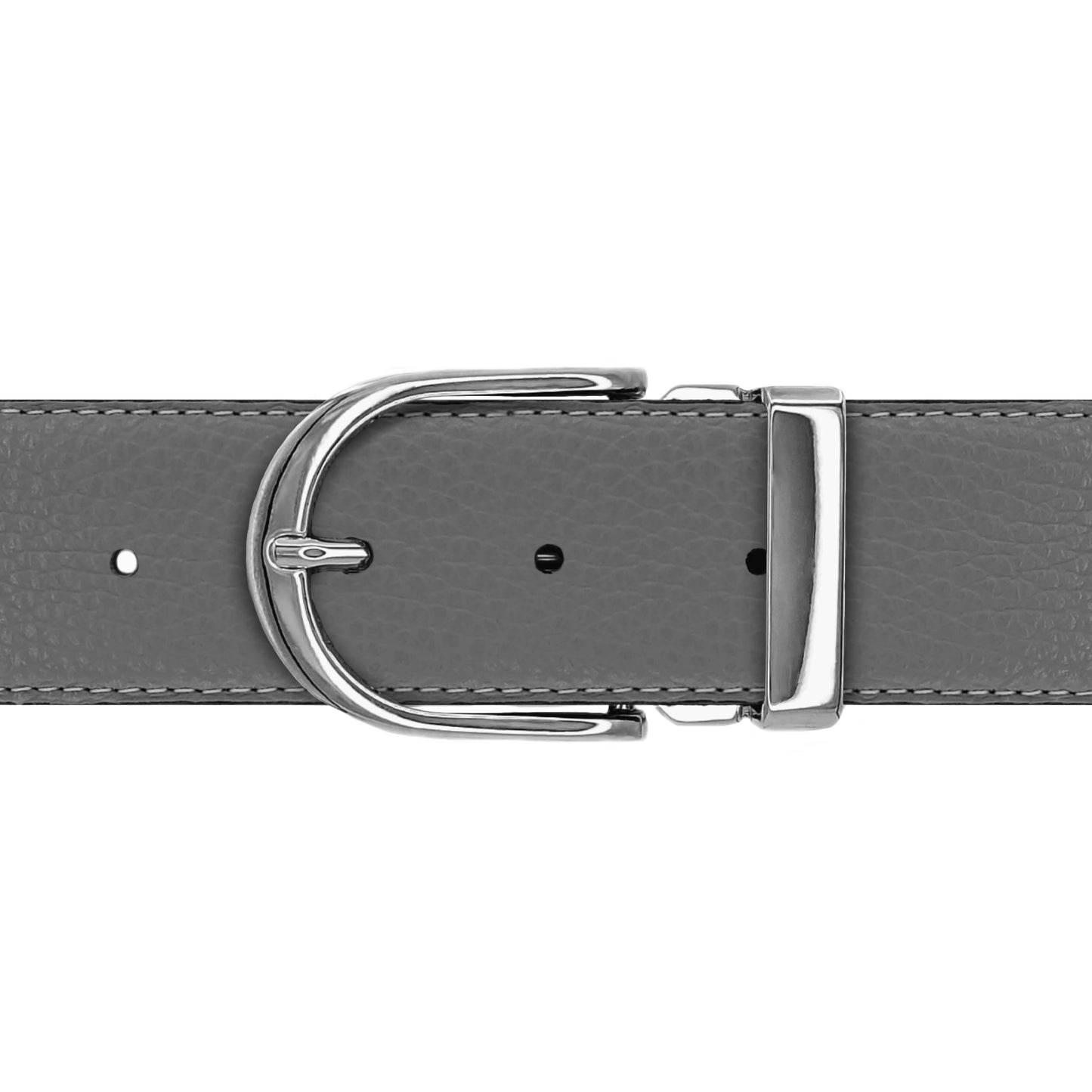 Ceinture 40 mm cuir souple gris boucle Roma argent