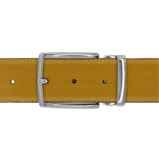 Ceinture 40 mm cuir souple jaune moutarde boucle Milano argent