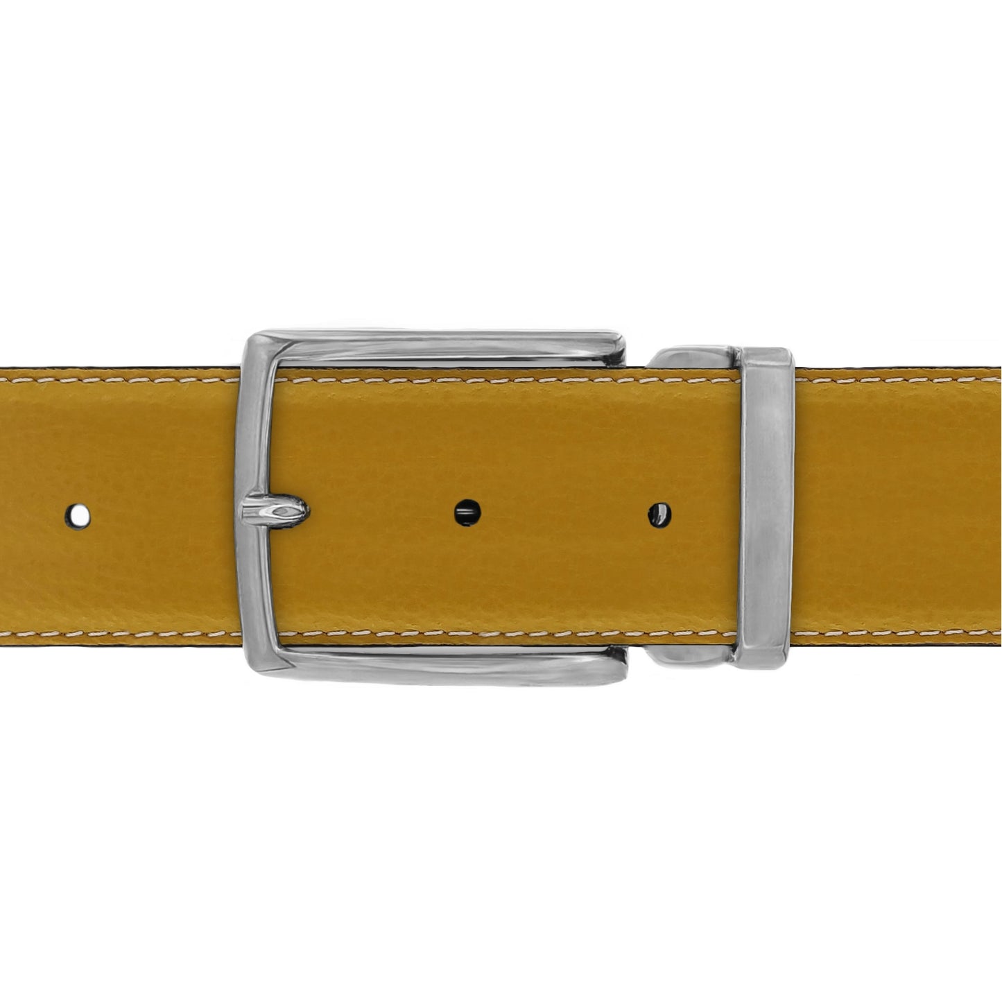 Ceinture 40 mm cuir souple jaune moutarde boucle Milano mate