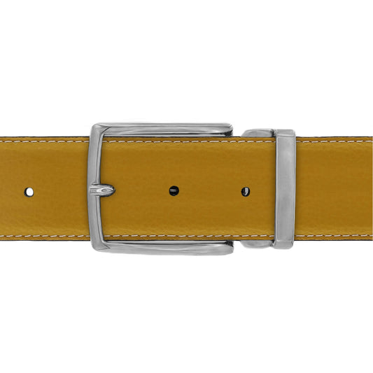 Ceinture 40 mm cuir souple jaune moutarde boucle Milano mate