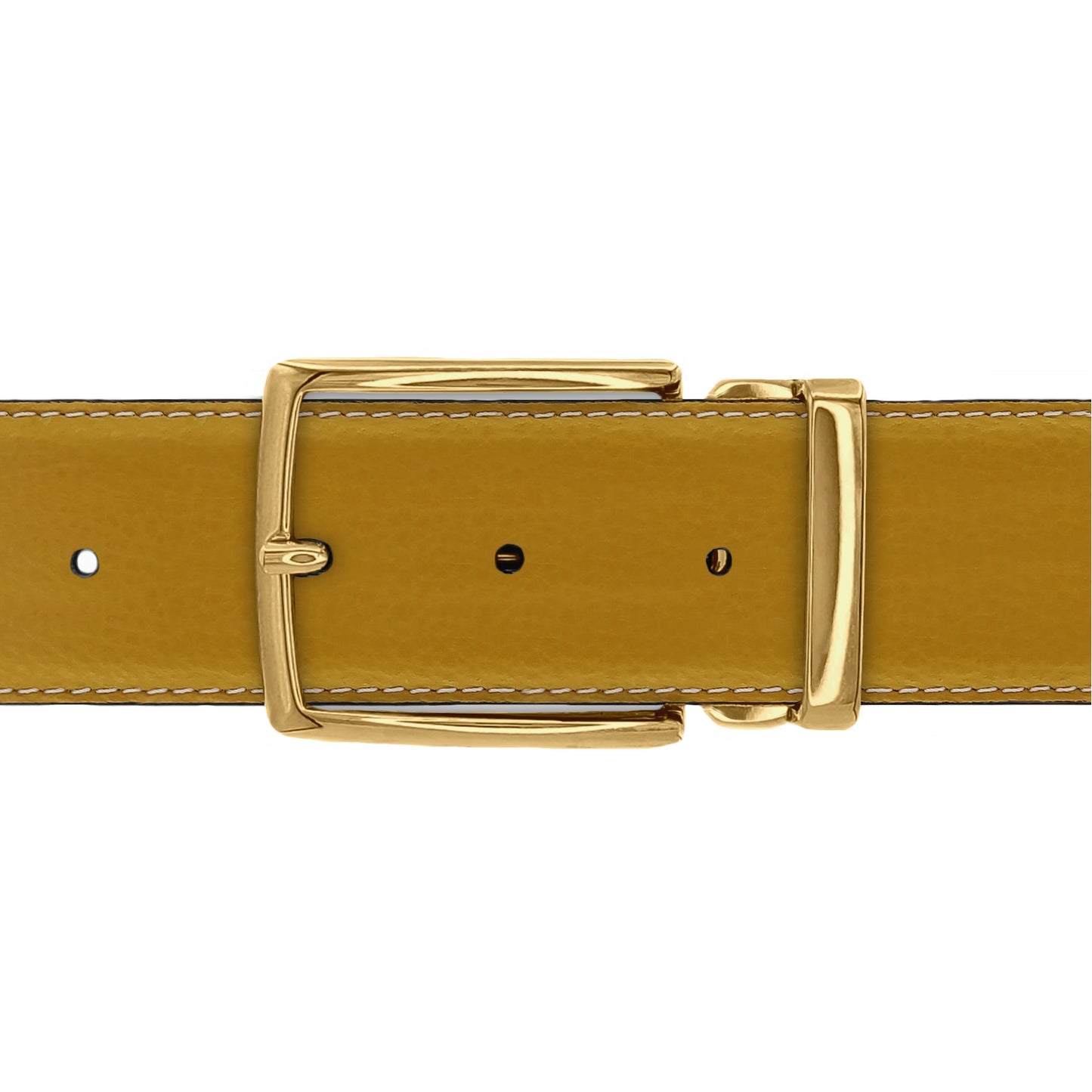 Ceinture 40 mm cuir souple jaune moutarde boucle Milano or