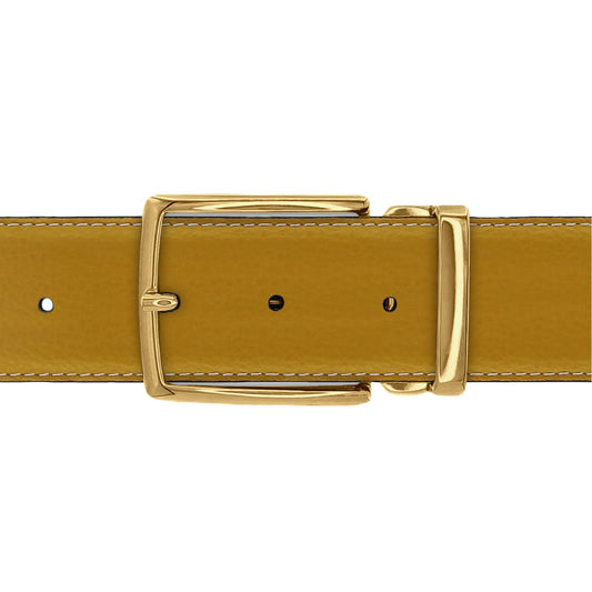 Ceinture 40 mm cuir souple jaune moutarde boucle Milano or