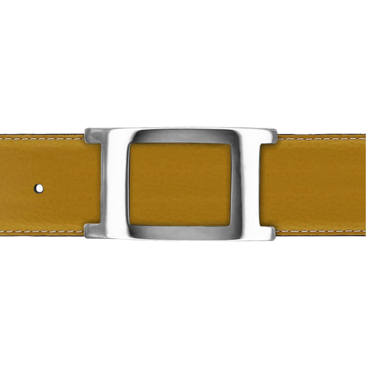 Ceinture 40 mm cuir souple jaune moutarde boucle Portofino argent