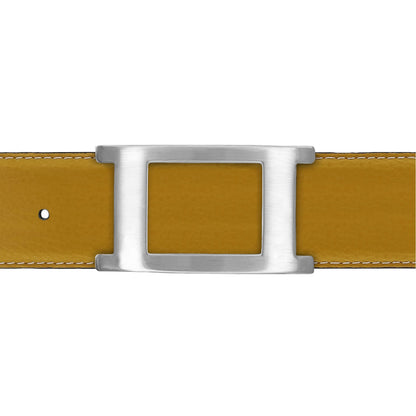 Ceinture 40 mm cuir souple jaune moutarde boucle Portofino mate