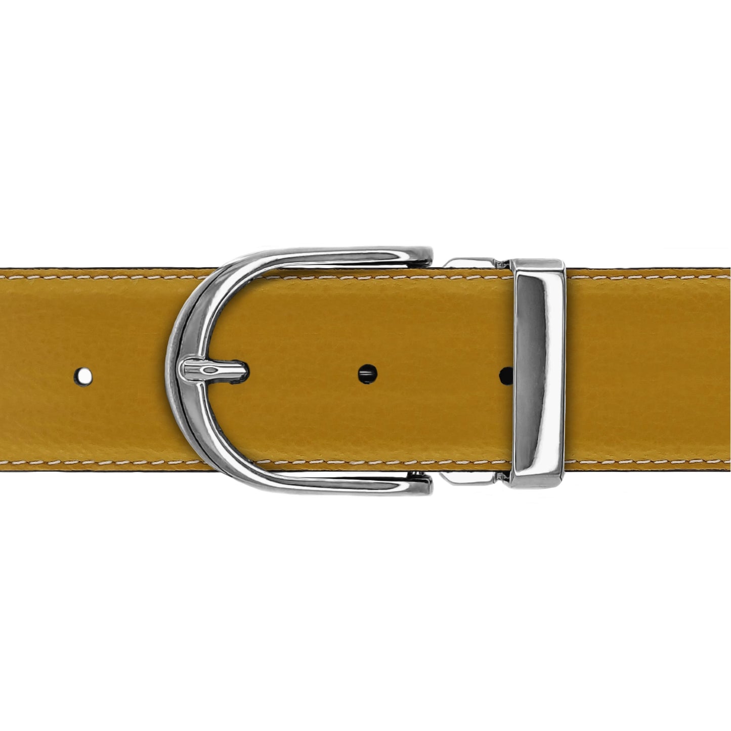 Ceinture 40 mm cuir souple jaune moutarde boucle Roma argent