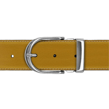 Ceinture 40 mm cuir souple jaune moutarde boucle Roma argent
