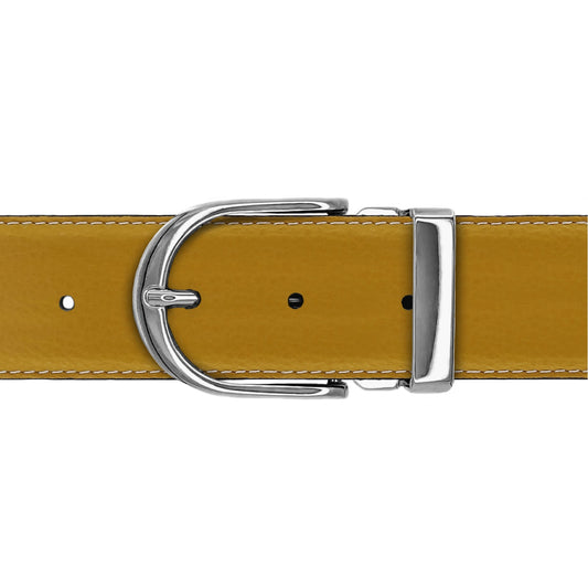 Ceinture 40 mm cuir souple jaune moutarde boucle Roma argent