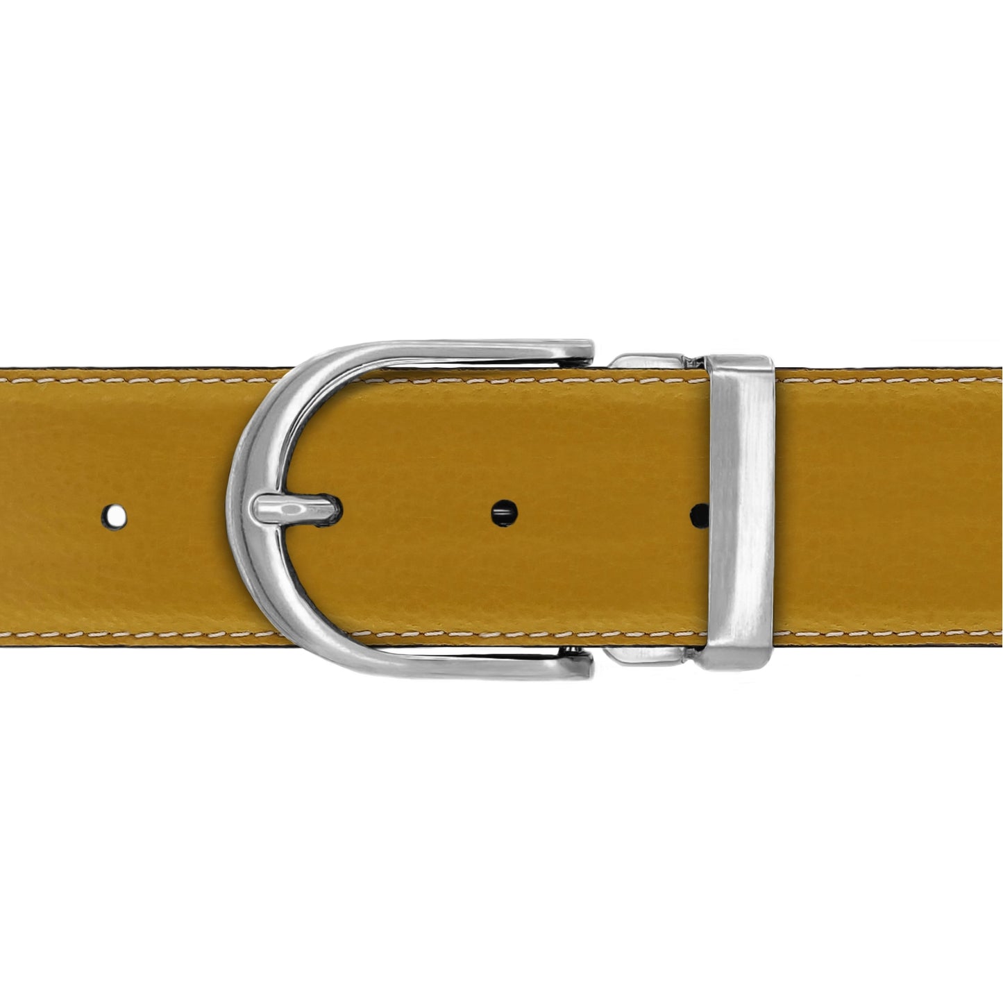 Ceinture 40 mm cuir souple jaune moutarde boucle Roma mate