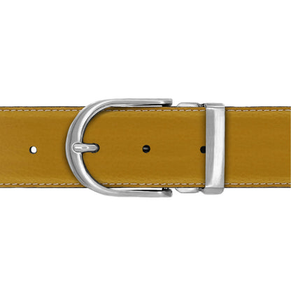 Ceinture 40 mm cuir souple jaune moutarde boucle Roma mate