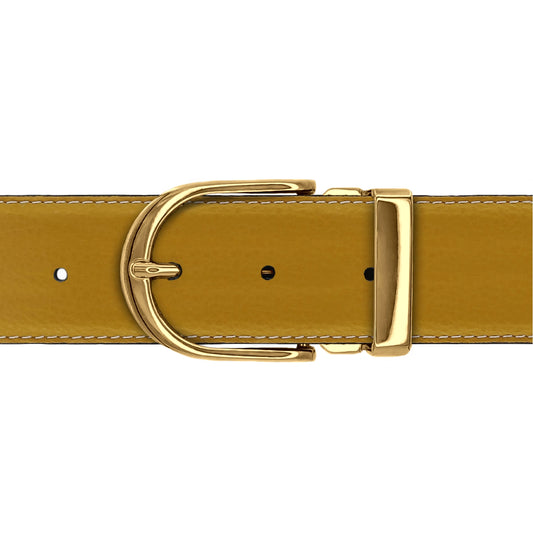 Ceinture 40 mm cuir souple jaune moutarde boucle Roma or
