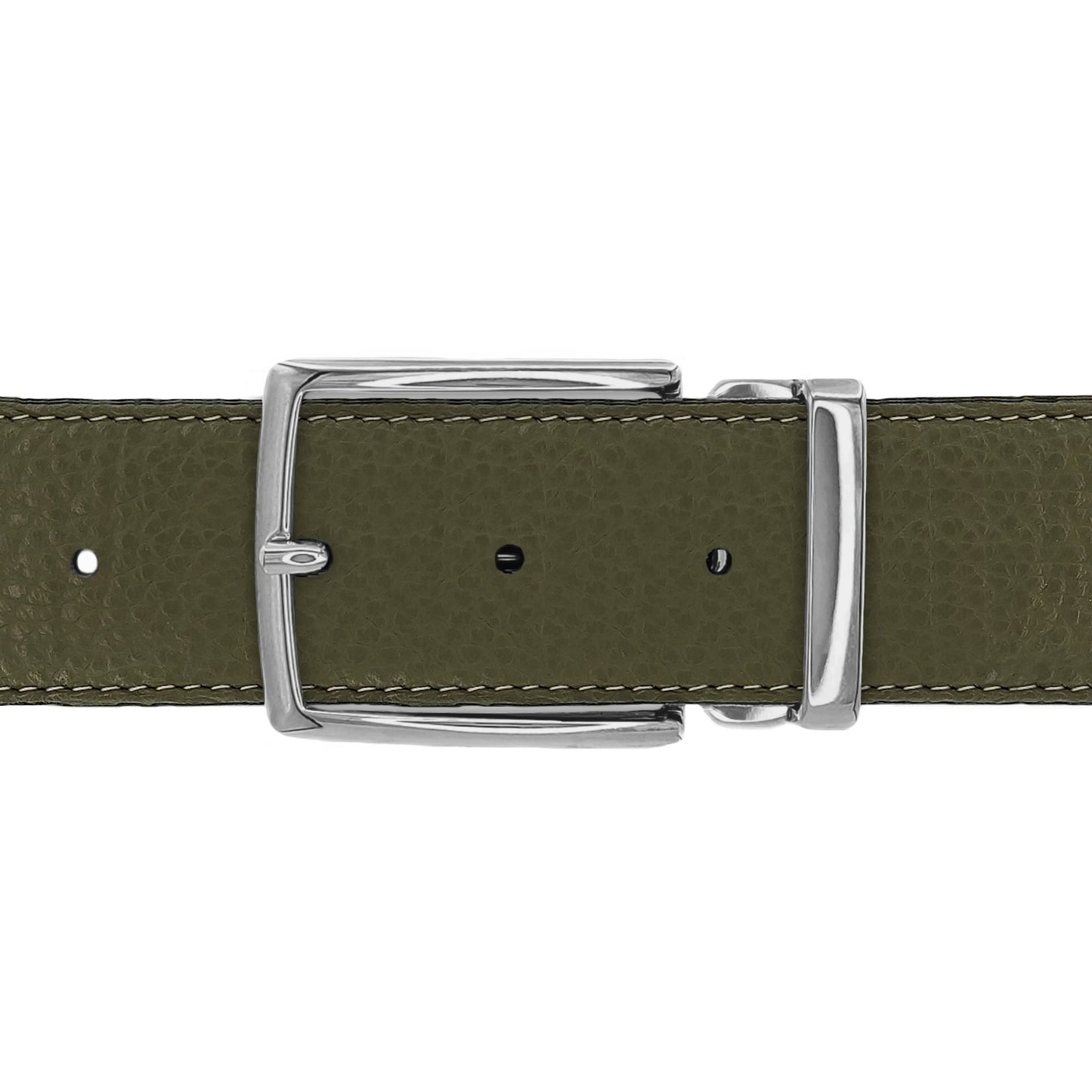 Ceinture 40 mm cuir souple kaki boucle Milano argent