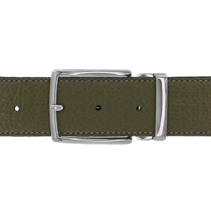 Ceinture 40 mm cuir souple kaki boucle Milano argent