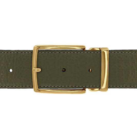Ceinture 40 mm cuir souple kaki boucle Milano or