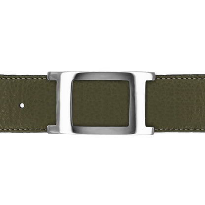 Ceinture 40 mm cuir souple kaki boucle Portofino argent
