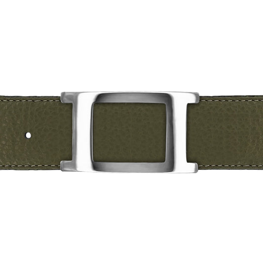 Ceinture 40 mm cuir souple kaki boucle Portofino argent
