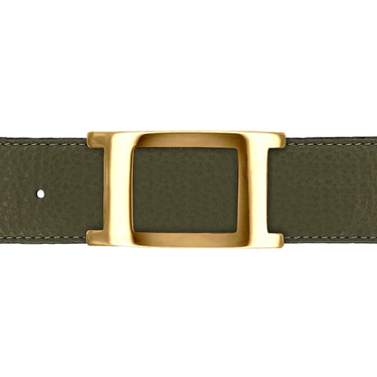 Ceinture 40 mm cuir souple kaki boucle Portofino or