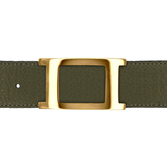 Ceinture 40 mm cuir souple kaki boucle Portofino or