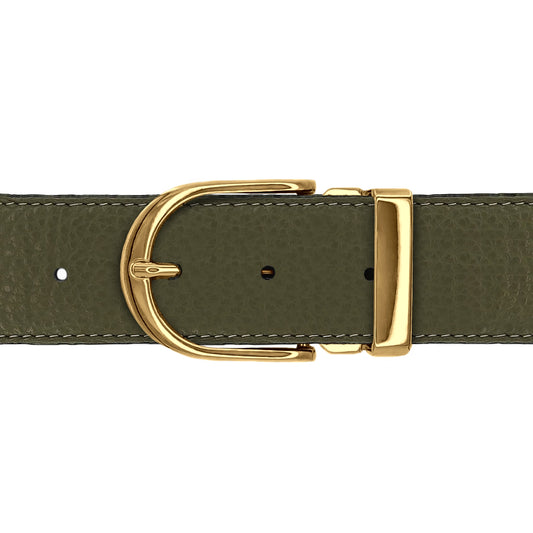 Ceinture 40 mm cuir souple kaki boucle Roma or