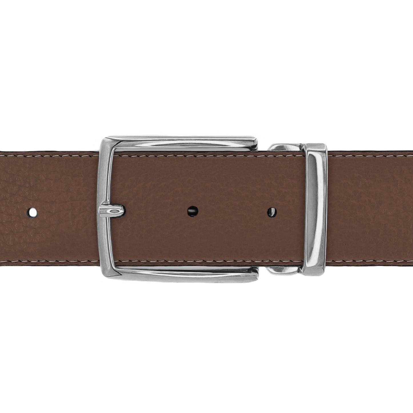 Ceinture 40 mm cuir souple marron boucle Milano argent