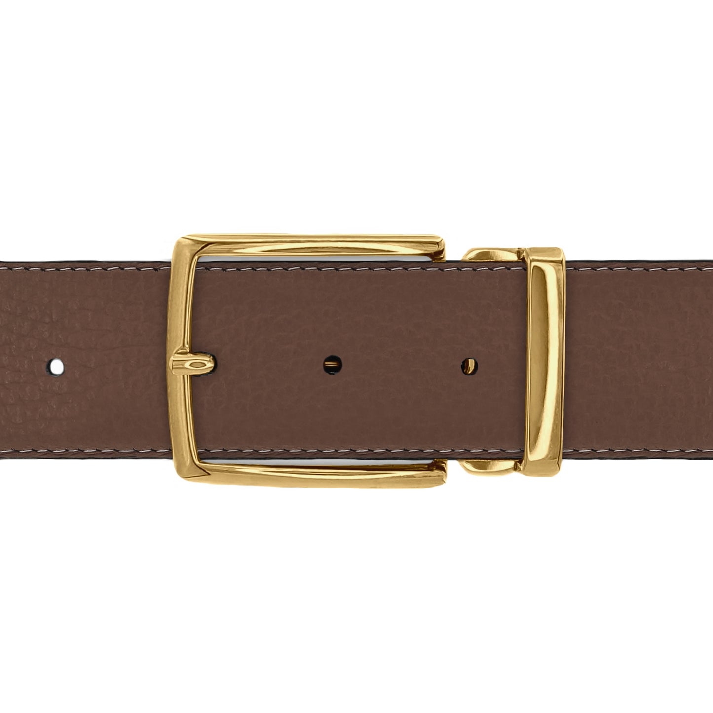 Ceinture 40 mm cuir souple marron boucle Milano or