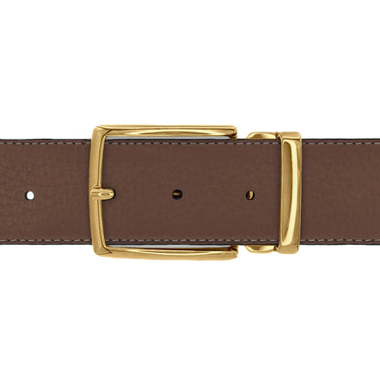 Ceinture 40 mm cuir souple marron boucle Milano or